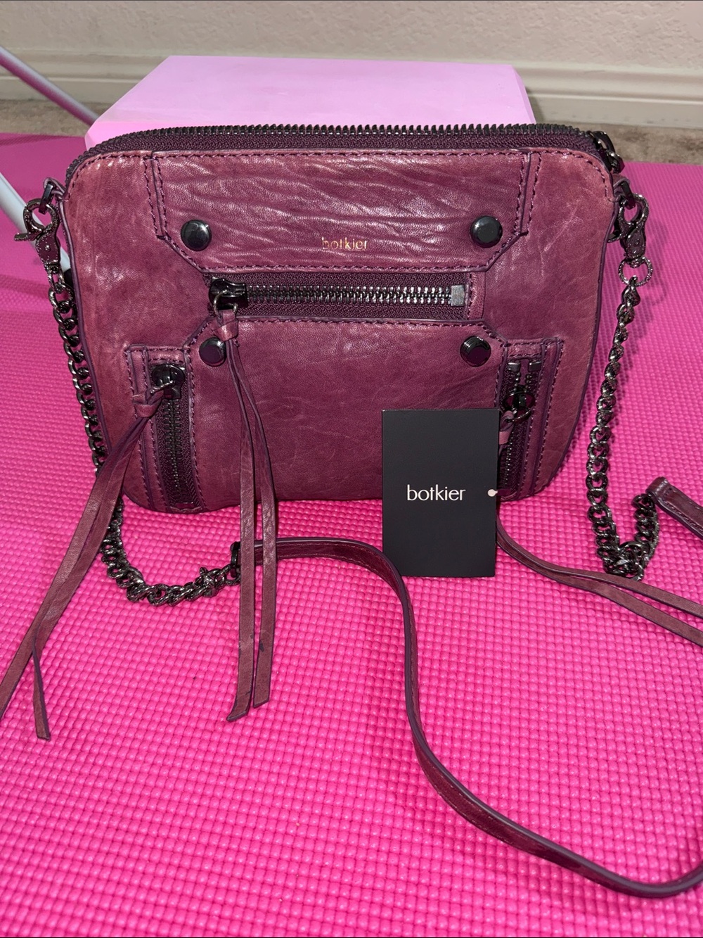 Botkier Plum Leather Crossbody With Chain Strap